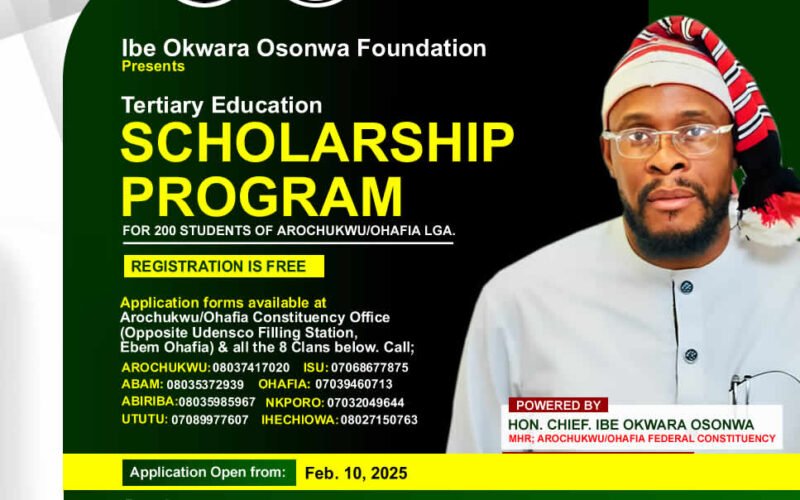 Ibe Okwara Osonwa Foundation Offers Tertiary Education Scholarship Program For 200 Students Of Arochukwu/Ohafia Federal Constituency