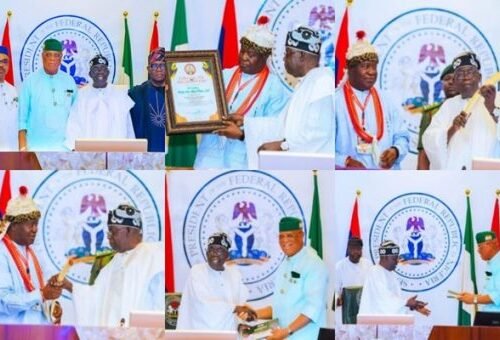 PDP Governor Leads 104-Member Delegate To Confer Highest Traditional Title On President Tinubu