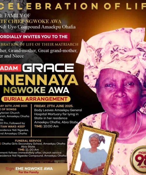 All Roads Lead To Amaekpu Ohafia As Chief Igu Ngwoke Buries Mum, Late Madam Grace Nnennaya Ngwoke Awa On 26th And 27th June, 2025