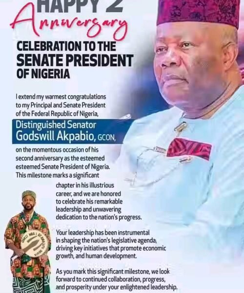 Ikenna Ukwa Celebrates 2nd Anniversary Of The Senate President Of Nigeria, Distinguished Senator Godswill Obot Akpabio, GCON