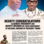 Hearty Congratulations To Senate President And Deputy Speaker On Their Conferment Of National  Honours By President Tinubu