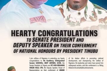 Hearty Congratulations To Senate President And Deputy Speaker On Their Conferment Of National  Honours By President Tinubu