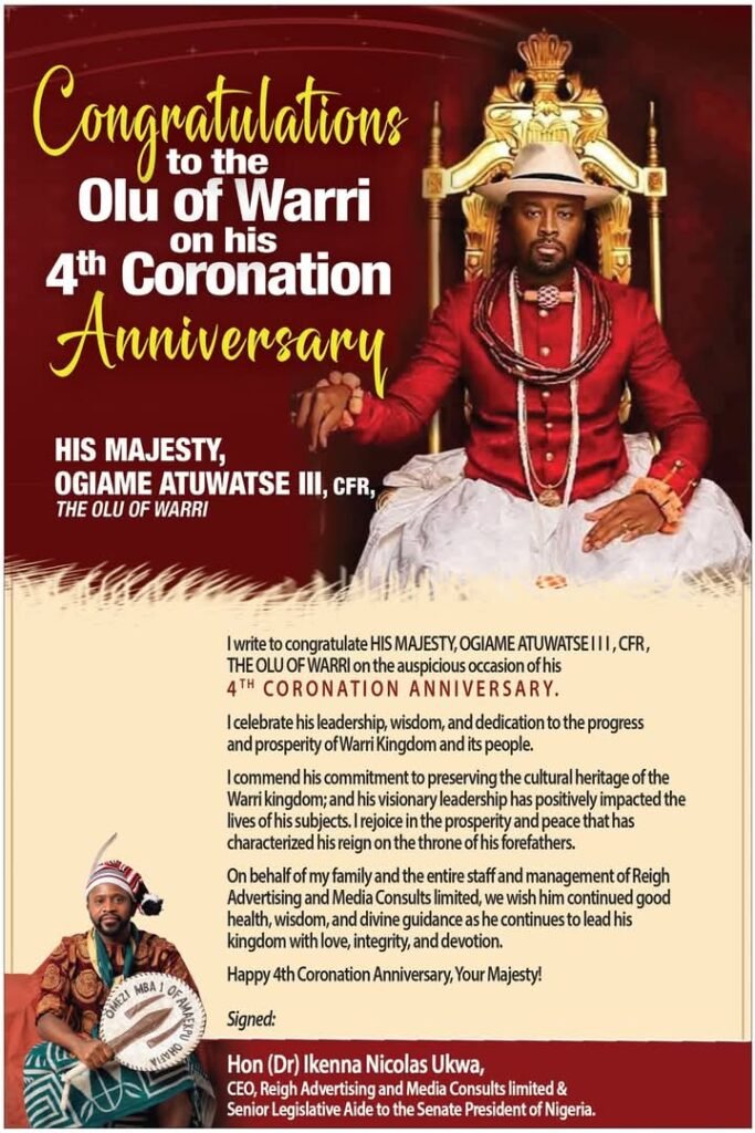 Ikenna Ukwa Congratulates Olu Of Warri On His 4th Coronation Anniversary 2 FB IMG 1756100474503