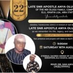 Chief Dr. Sam Anya (Akaekpuchionwa) Celebrates Late Father’s 22 Years Remembrance Ceremony This Saturday 16th August, 2025