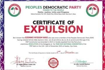 PDP Issues Expulsion Certificates To Wike, Fayose, Others