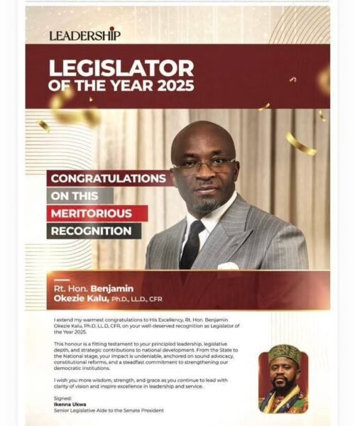 Leadership News Legislator Of The Year 2025: Ikenna Ukwa Felicitates Deputy Speaker Benjamin Kalu