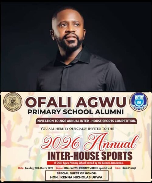 Ikenna Ukwa Will Be Special Guest Of Honour At The 2026 Ofali Agwu Primary School Annual Inter-House Sports Competition On Tuesday 24th March, 2026