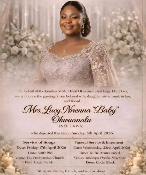 Hon. Ikenna Nicolas Ukwa Buries Only Sister Mrs Lucy Nnenna ‘Baby’ Okwuanalu(Nee Ukwa); Burial Arrangements As Announced By Family…  (Inside Text)