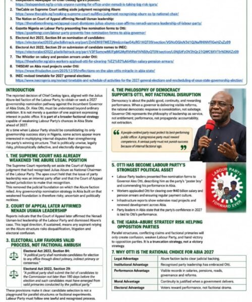 Why The Ceekay Igara – Abure Strategy Cannot Stop Alex Otti And Labour Party In Abia 2027 – By Prof Chukwuemeka Ifegwu Eke