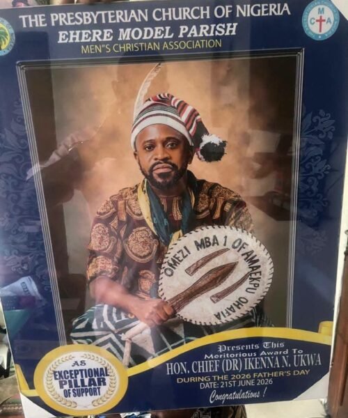 Ikenna Ukwa Honoured As Exceptional Pillar Of Support By MCA, PCN Ehere Parish