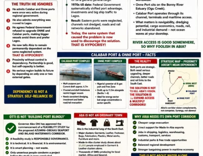 The Hypocrisy Of Mocking Abia’s Port Vision Theme: Facts, History, Geography, Strategy And Abia’s Manufacturing Future – By Prof Chukwuemeka Ifegwu Eke
