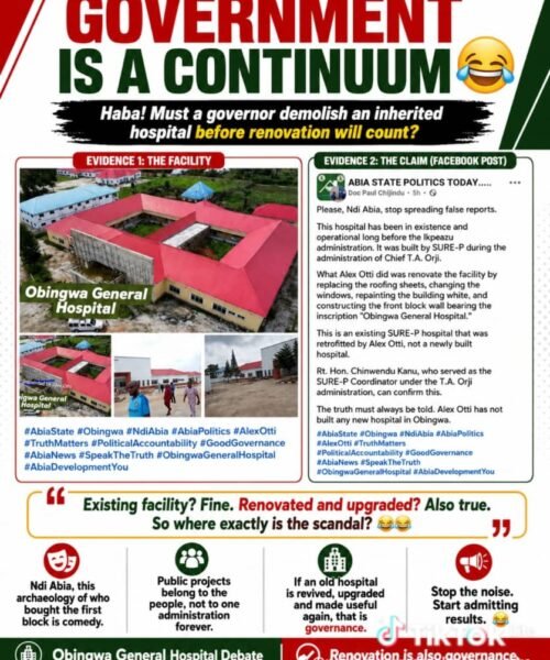 Haha! Government Is A Continum. Must A Governor Demolish An Inherited Hospital Before Renovation Will Count? – By Pastor Prof.  Chukwuemeka Ifegwu Eke