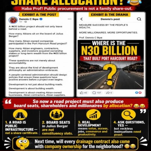 Road Contract Or Share Allocation? Haba Prof! Public Procurement Is Not A Family Share-Out – By Pastor Prof. Chukwuemeka Ifegwu Eke