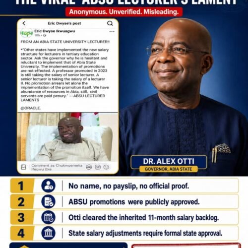 Fact-Check: The Viral ABSU Lecturers Lament” Is Anonymous, Unsubstantiated And Seriously Misleading  – By Pastor Prof Chukwuemeka Ifegwu Eke