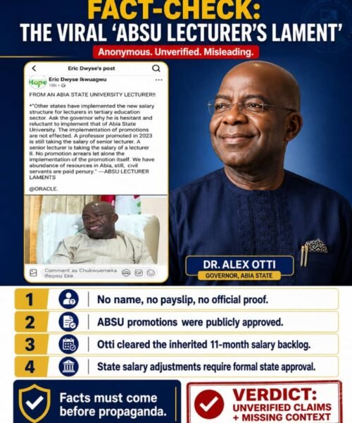 Fact-Check: The Viral ABSU Lecturers Lament” Is Anonymous, Unsubstantiated And Seriously Misleading  – By Pastor Prof Chukwuemeka Ifegwu Eke
