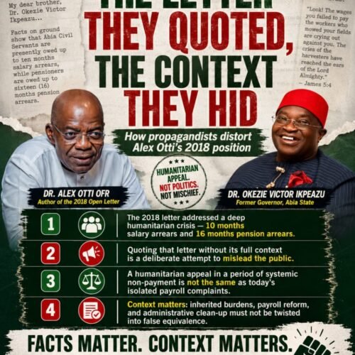 The Letter They Quoted, The Context They Hid; How Mischief Makers Are Distorting Alex Otti’s 2018 Position – By Pastor Prof Chukwuemeka Ifegwu Eke