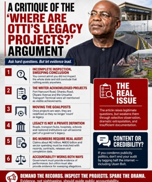A Paragraphic Critique Of The “Where Are Governor Otti’s Legacy Projects?” Argument- By Pastor Prof Chukwuemeka Ifegwu Eke