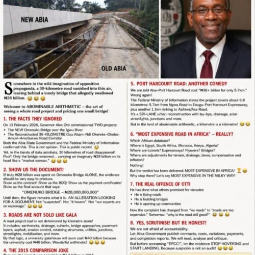 Abominable Arithmetic: How A 30-Kilometre Road Project Became A “N28 Billion Bridge” – By Pastor Prof Chukwuemeka Ifegwu Eke