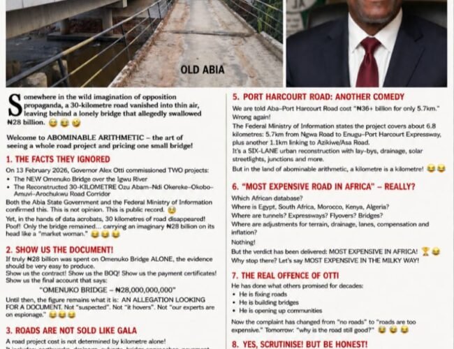 Abominable Arithmetic: How A 30-Kilometre Road Project Became A “N28 Billion Bridge” – By Pastor Prof Chukwuemeka Ifegwu Eke