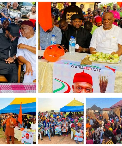 Mammoth Crowd As Ikenna Nicolas Ukwa Accompanied Senator Orji Uzor Kalu For A Tour Of Okamu And Ohafor Wards In Ohafia